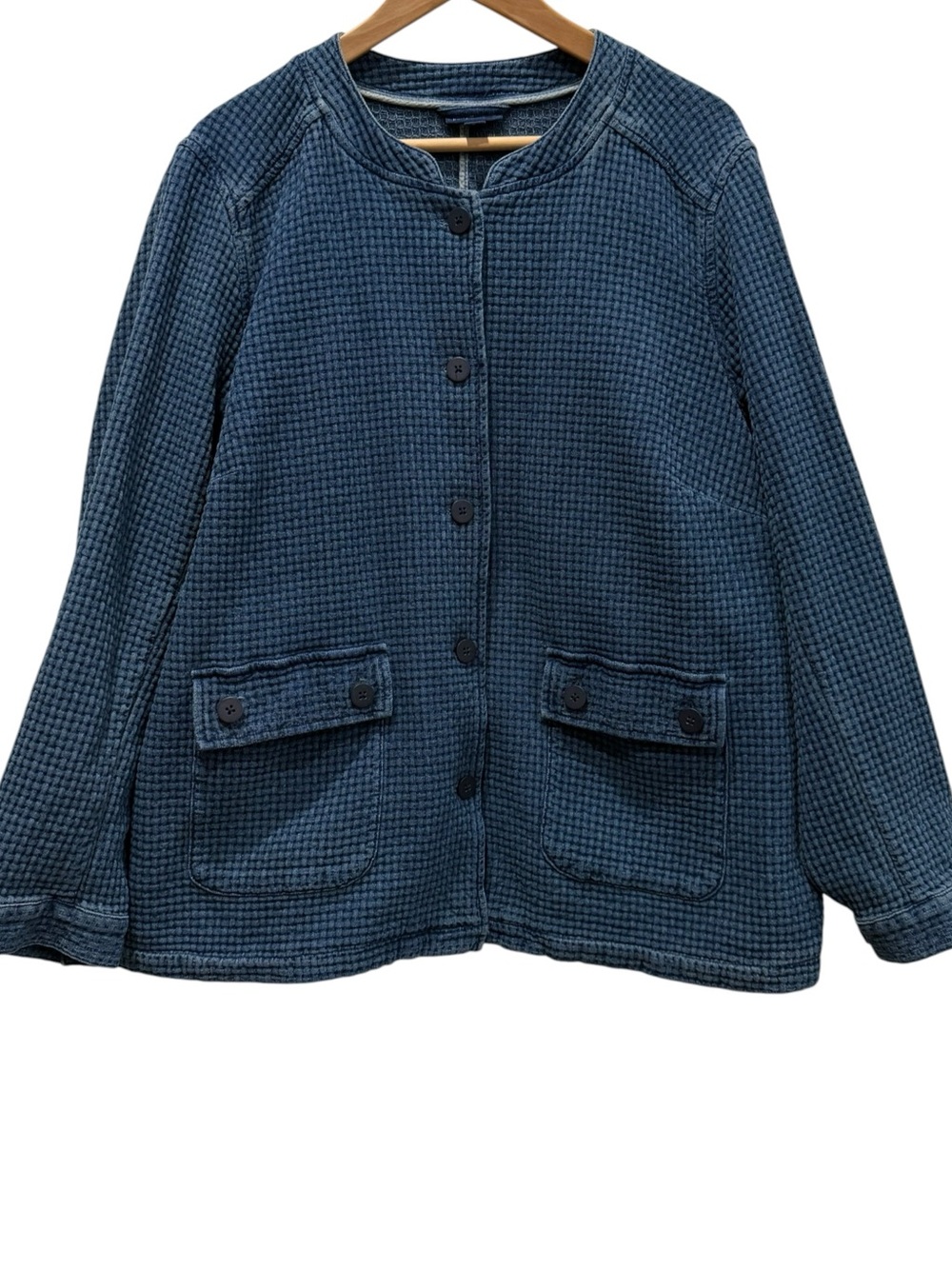 Pure Jill by J.Jill Indigo Blue Waffle Knit Cotton Field Jacket XL Boho Heritage
